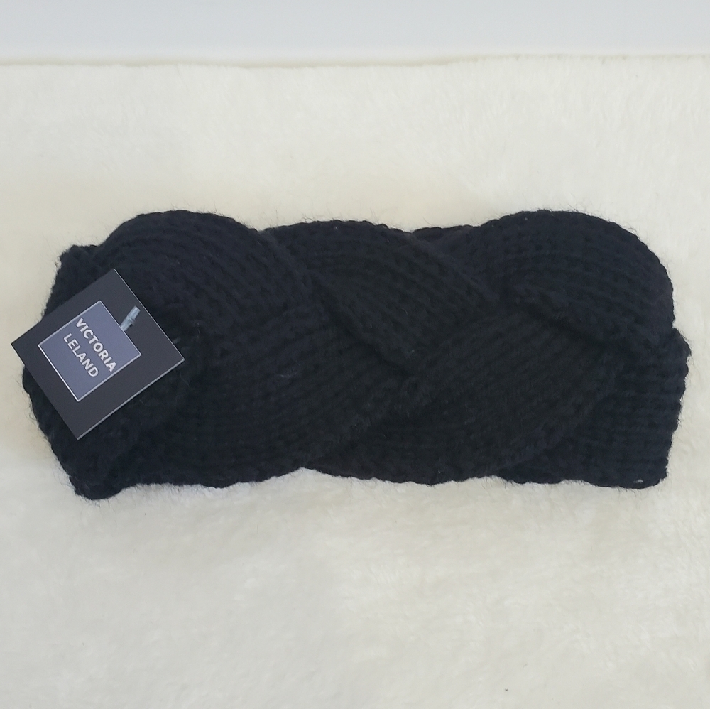 NWT Victoria Leland Black Winter Chunky Cable Knitted Braided Headband
